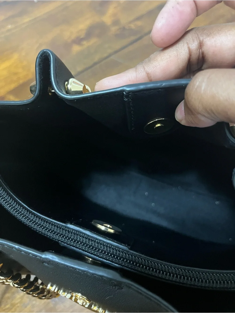 Michael Kors Black Leather Shoulder Tote with Gold Chain Accents